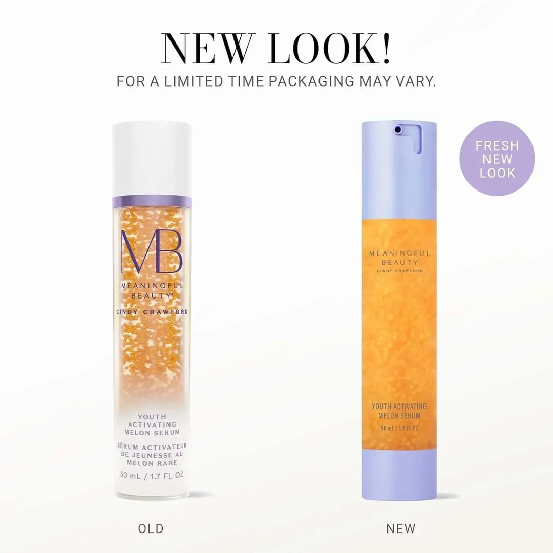 Meaningful Beauty Youth Activating Melon Serum old and new packaging comparison with fresh new look