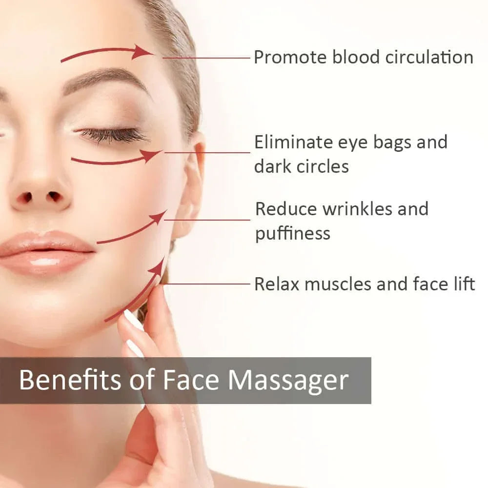 Close-up of woman demonstrating face massage benefits: blood circulation, reduce wrinkles, lift, and eliminate dark circles