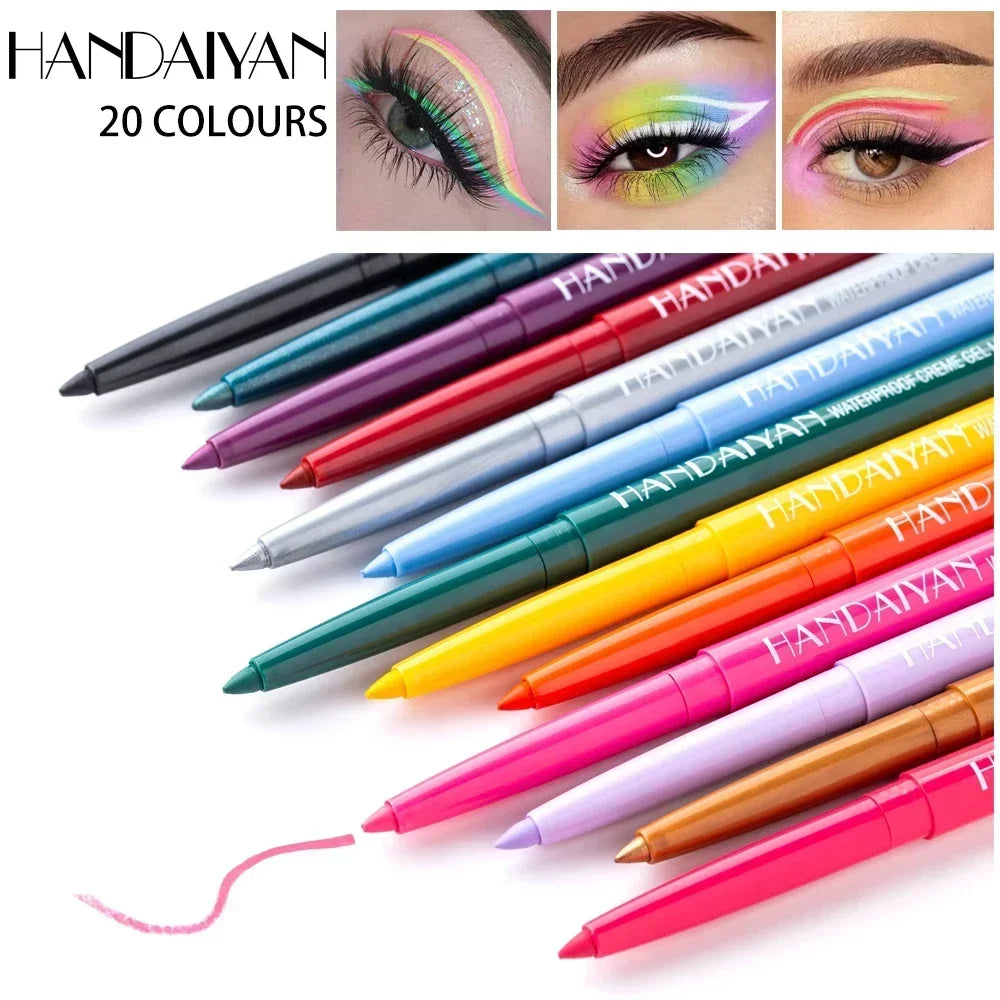 Handaiyan 20 color waterproof eyeliner pencils with colorful eye makeup looks