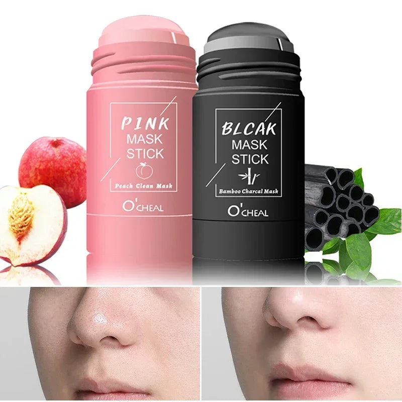 Pink peach clean mask stick and black bamboo charcoal mask stick with fresh peach and charcoal bundles