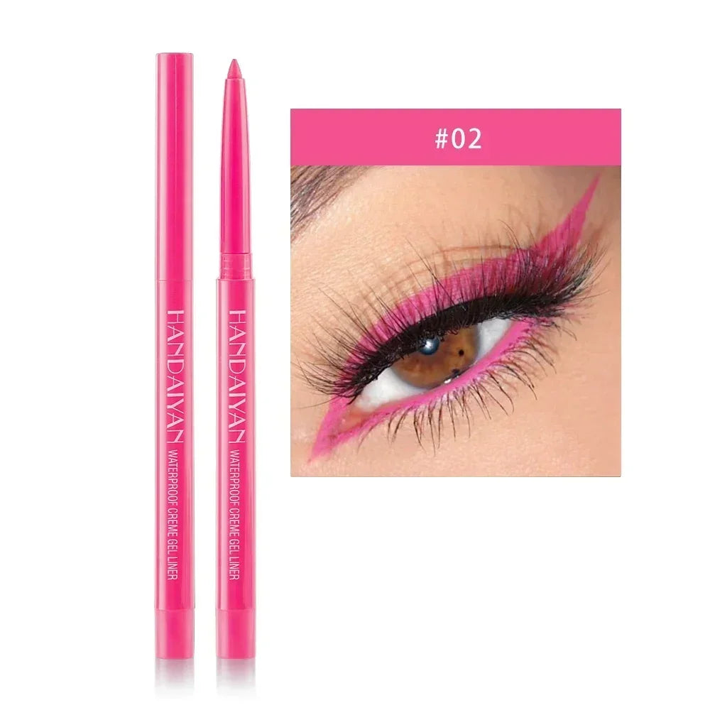 Handaiyan waterproof creme gel eyeliner in bright pink with eye makeup example #02
