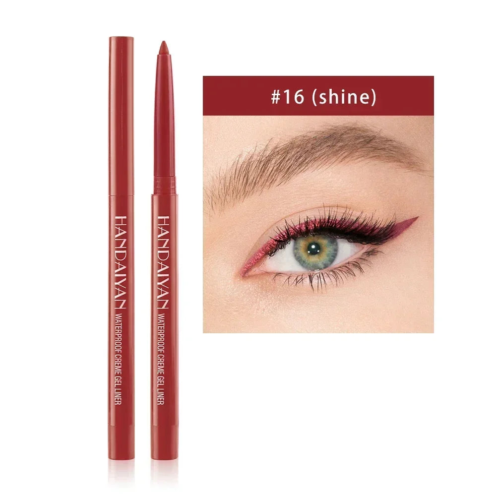 Handaiyan waterproof creme gel eyeliner in shade #16 Shine with winged berry-red eye makeup