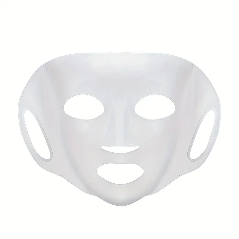white silicone face mask bracket with cutouts for eyes, nose, mouth, and ears