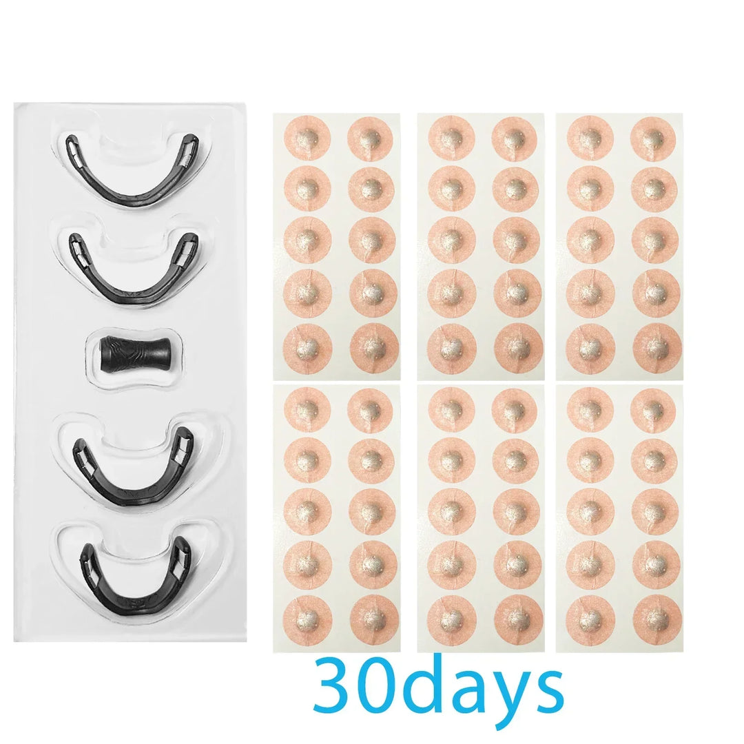 Black teeth whitening trays and 30 adhesive teeth whitening gel pads for 30 days use