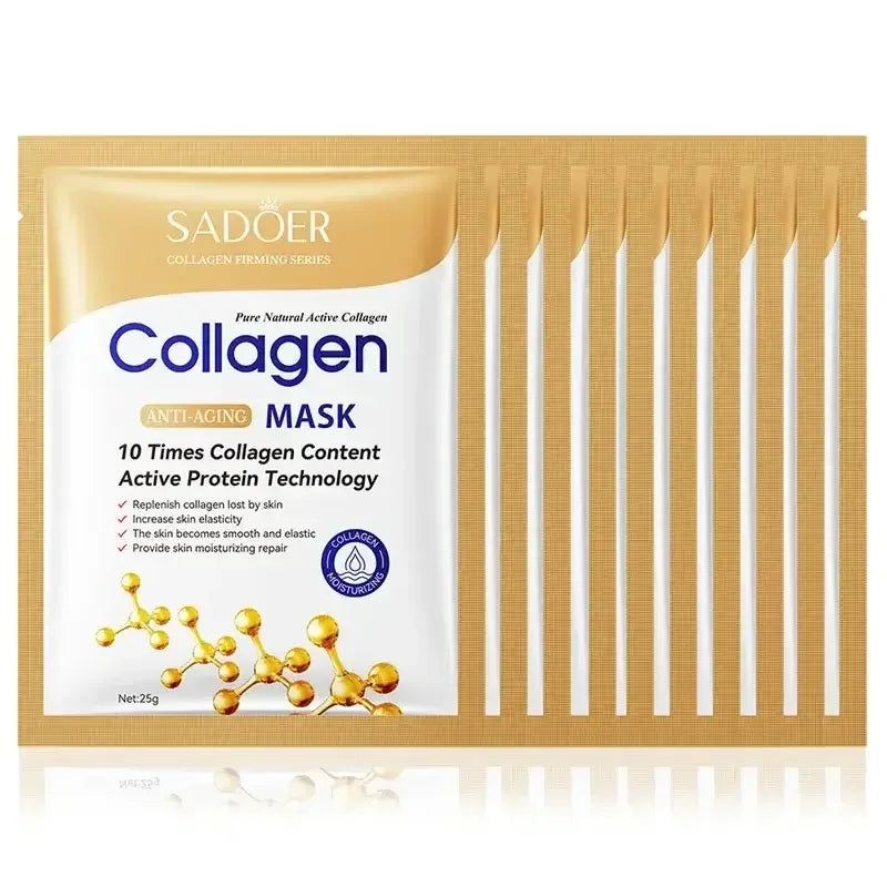 Sadoer collagen firming anti-aging mask pack with 10 sachets, featuring active protein technology