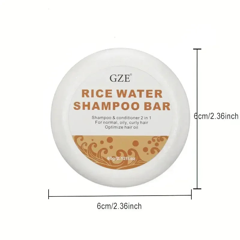 GZE Rice Water Shampoo Bar 2-in-1 for normal, oily, curly hair, 60g, 6cm round compact