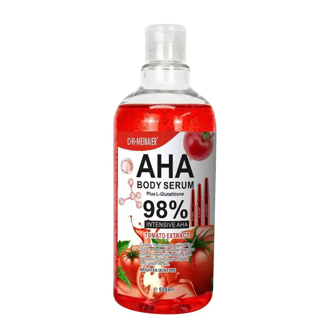 Dr. Meinaier AHA body serum with 98% intensive AHA and tomato extract in 500ml clear bottle