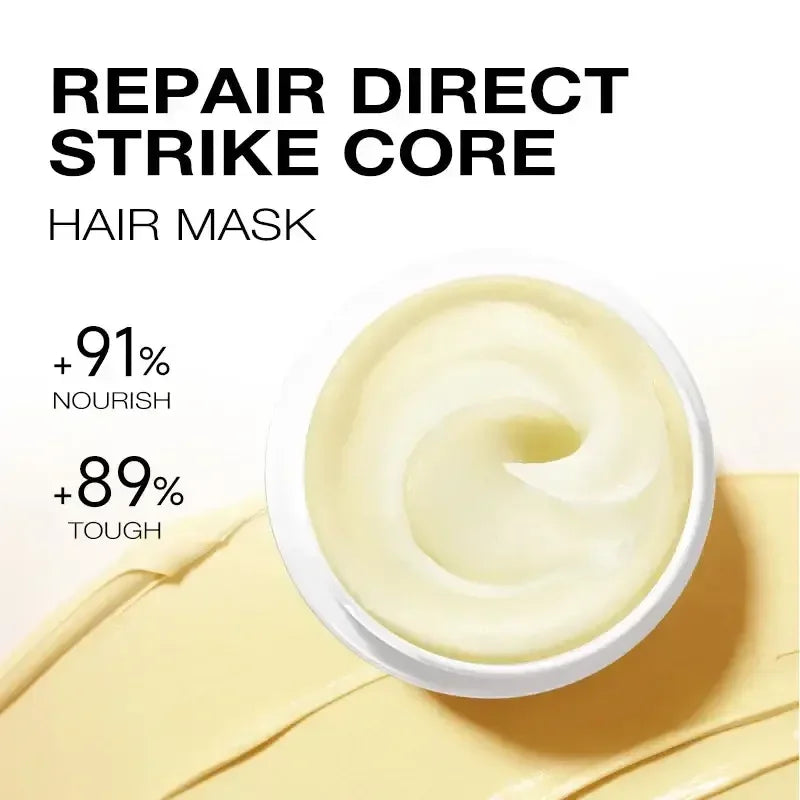 Repair Direct Strike Core hair mask in white jar with creamy texture and nourishing benefits
