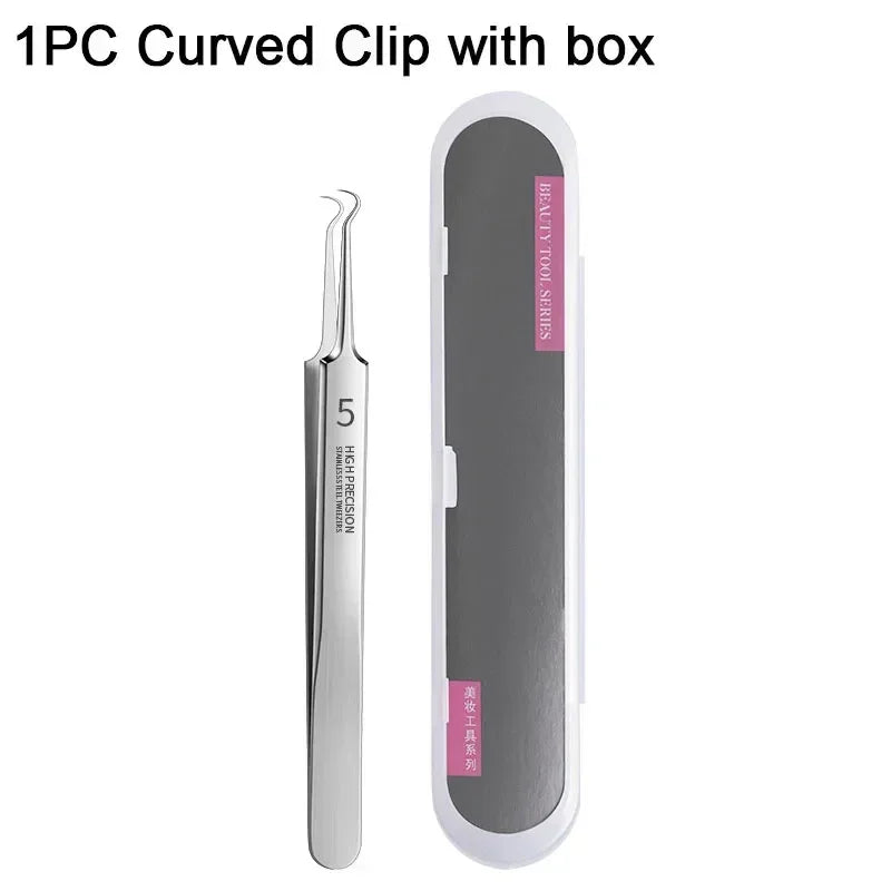 High precision curved stainless steel tweezers with case from beauty tool series