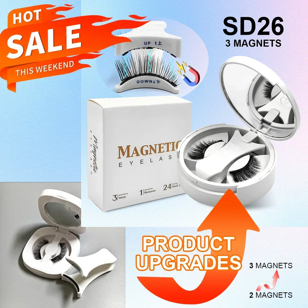 Magnetic eyelashes kit with SD26 model, 3 magnets, white compact case, and applicator clip on sale