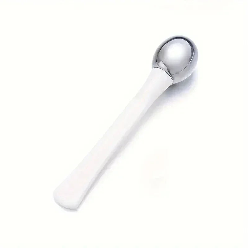 white handle beauty ice roller with silver metal round head for facial massage