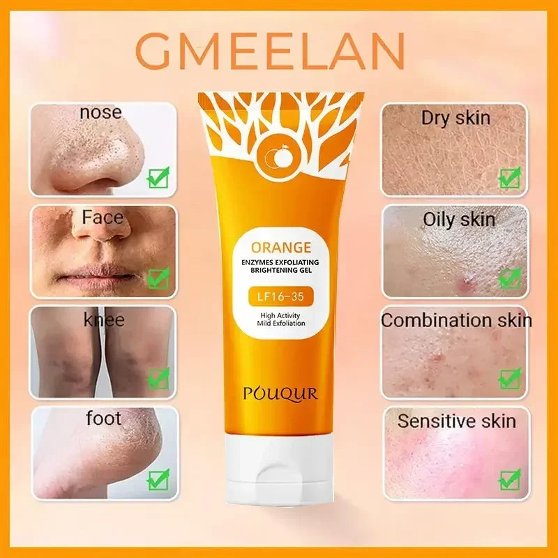 GMEELAN orange enzymes exfoliating brightening gel for nose, face, knee, foot; suitable for dry, oily, combination, sensitive skin