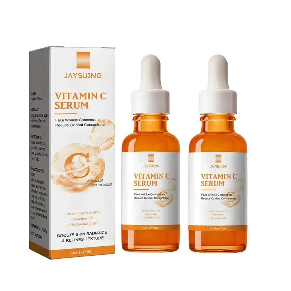 Jaysuing Vitamin C Serum bottles and box for face wrinkle concentrate and skin radiance