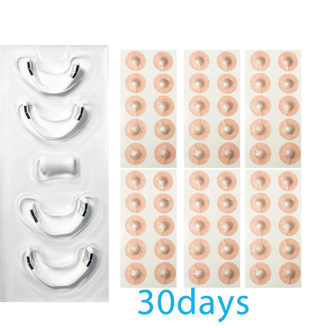 Nipple covers and four white silicone breath freshener devices packaged with 30-day use text