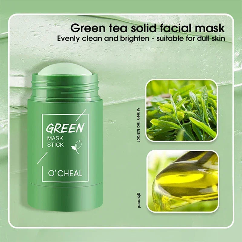Green tea solid facial mask stick by O'CHEAL with green tea extract and glycerol for brightening dull skin