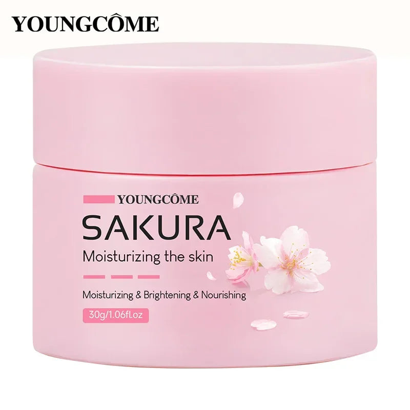 Youngcome Sakura moisturizing cream jar with cherry blossom design, moisturizing and brightening skin