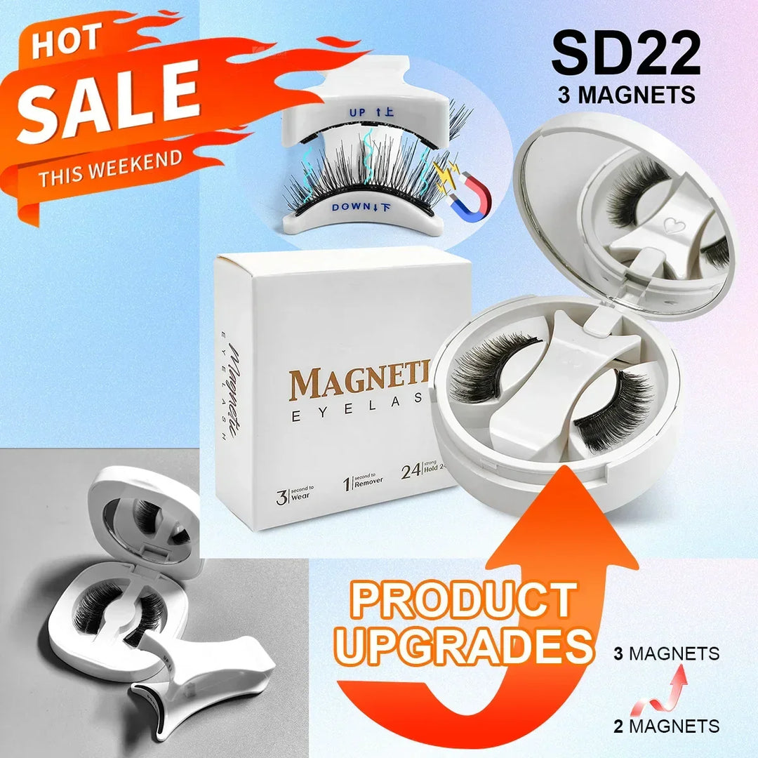 Magnetic eyelashes kit SD22 with 3 magnets, applicator tool, and compact mirror case on sale this weekend