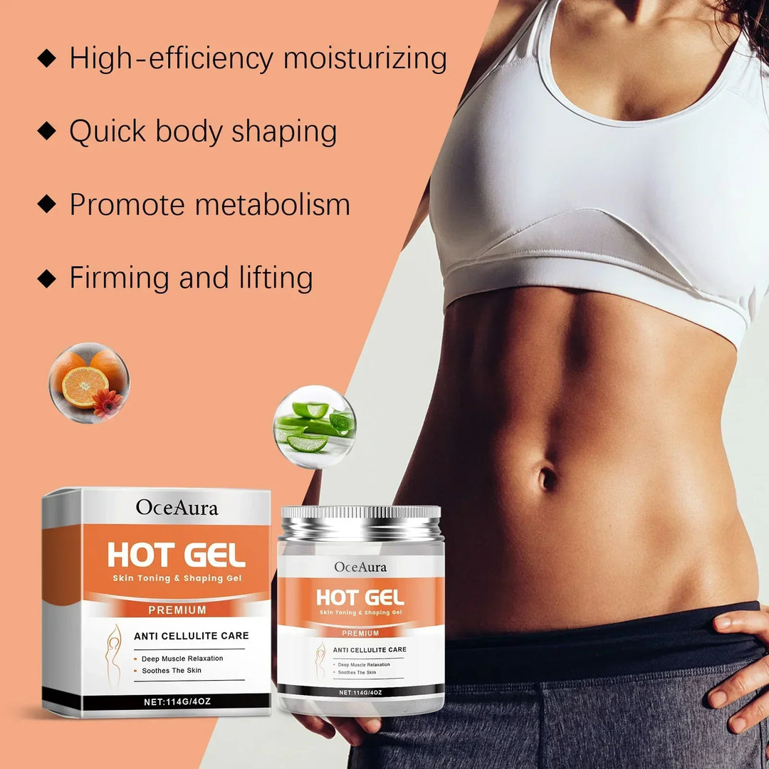 OceAura Hot Gel anti-cellulite cream with fit woman slim waist, promoting moisturizing and body shaping