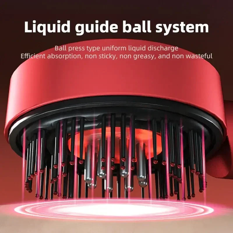 Red liquid guide ball system releasing uniform liquid drops with black nozzles for efficient absorption