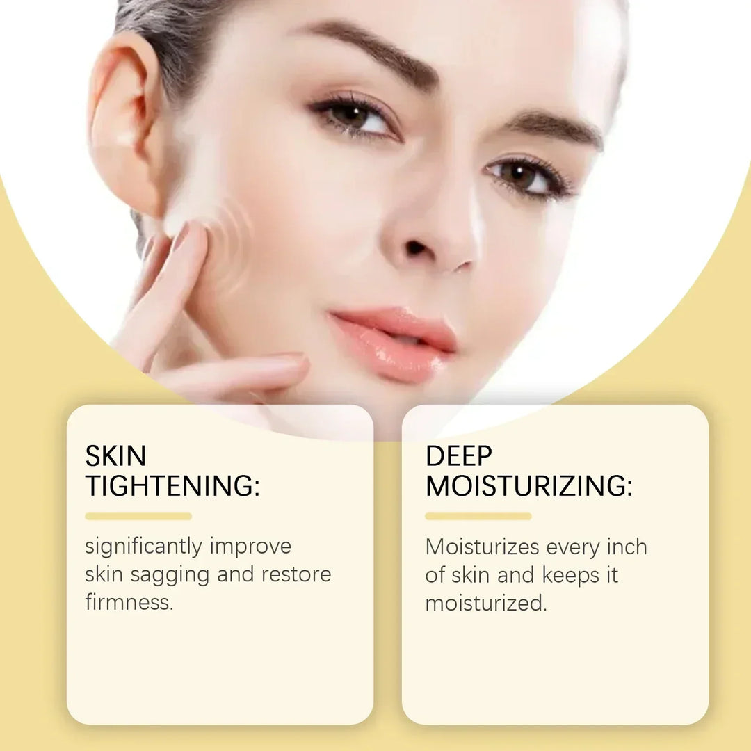 Close-up of woman touching cheek illustrating skin tightening and deep moisturizing benefits