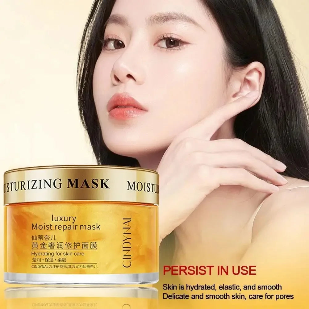 luxury moist repair mask by Cindynal with glowing woman showcasing hydrated, smooth skin