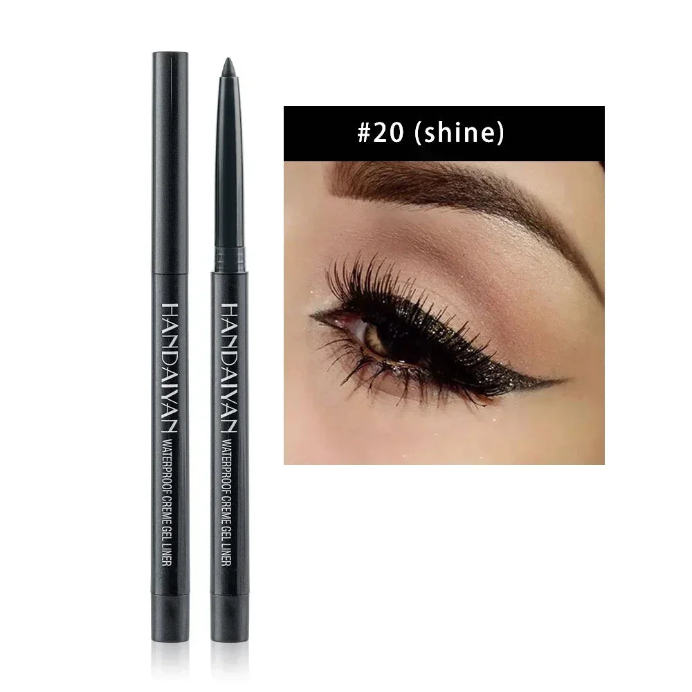 Handaiyan waterproof creme gel eyeliner in shade #20 shine with winged eye makeup