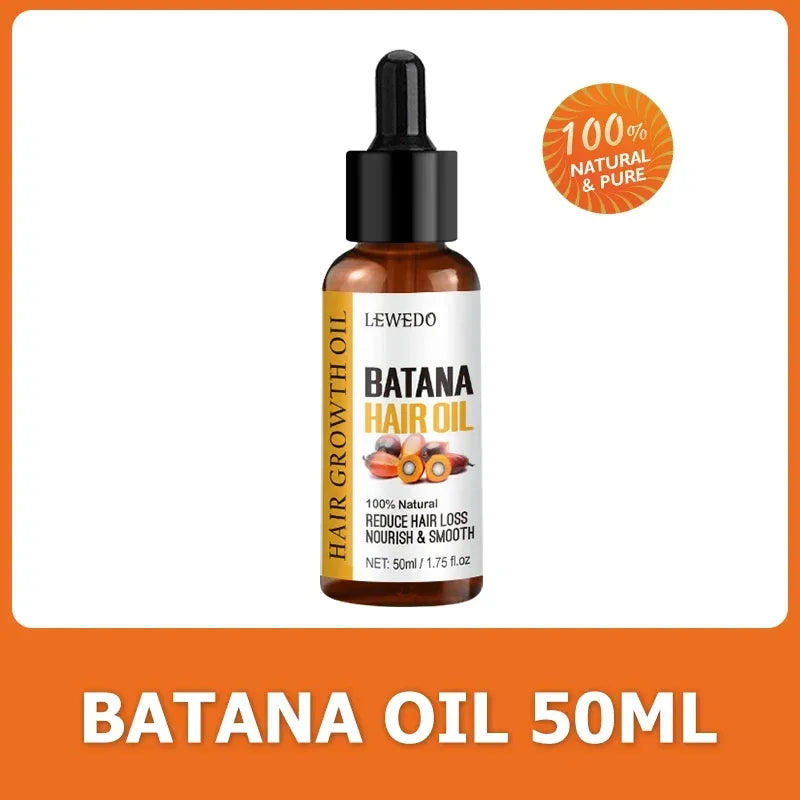 Lewedo Batana Hair Oil 50ml bottle with dropper for hair growth, reduces hair loss, nourishes and smooths