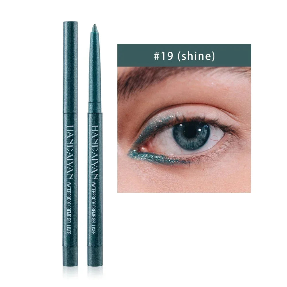 Handaiyan waterproof creme gel eyeliner in shade #19 shine with teal blue shimmer on eyelid