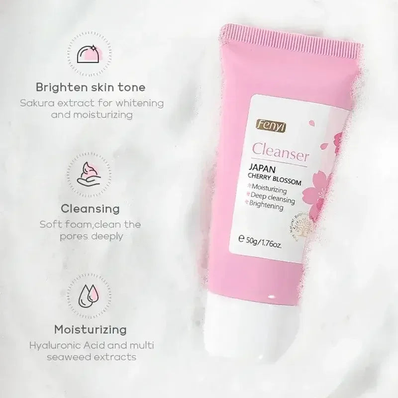 Fenyu Japan Cherry Blossom facial cleanser tube with moisturizing, deep cleansing, brightening benefits