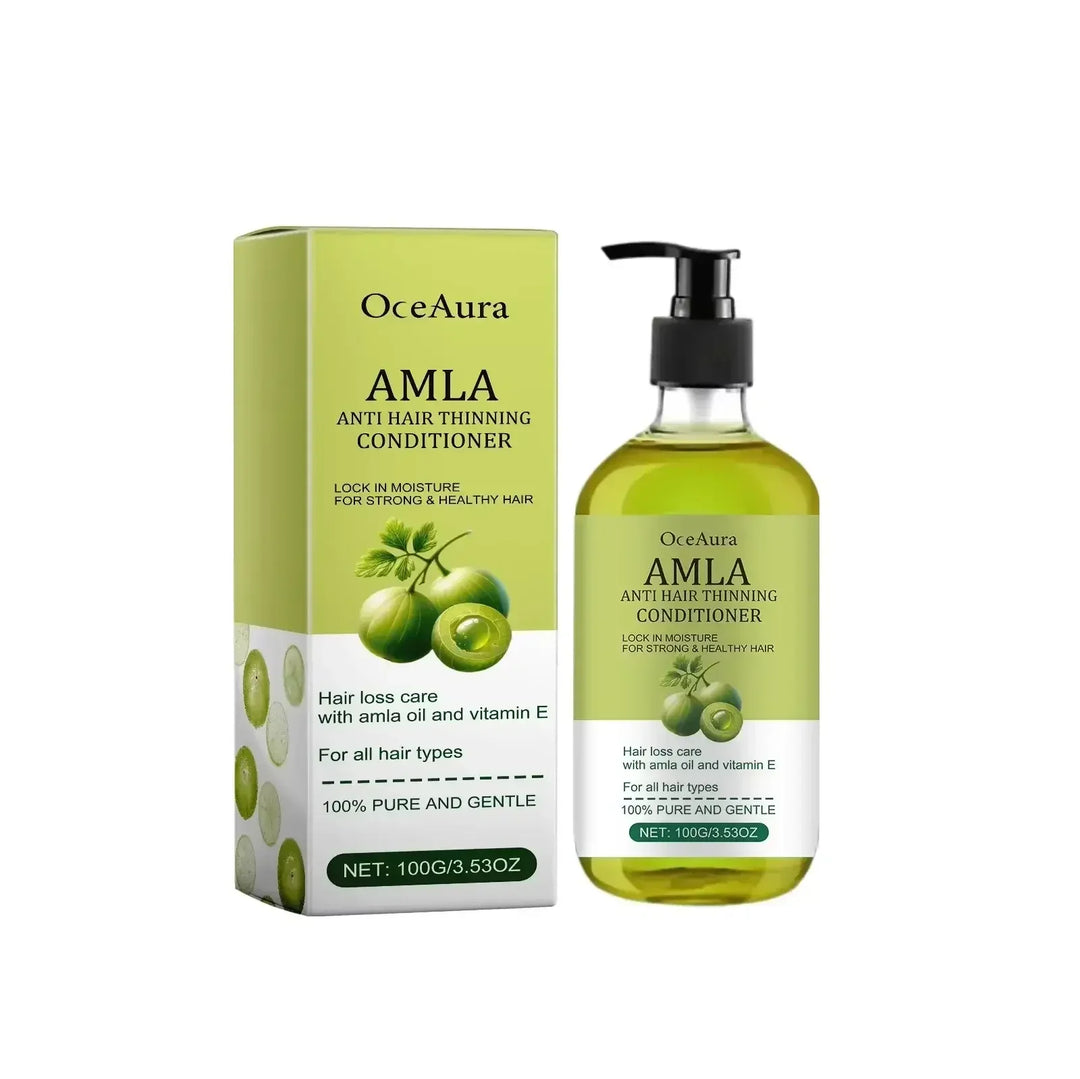 OceAura Amla anti hair thinning conditioner bottle and box with amla oil and vitamin E for hair loss care