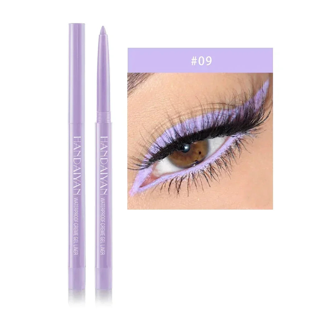 Handaiyan waterproof creme gel eyeliner in lavender shade with eye makeup sample