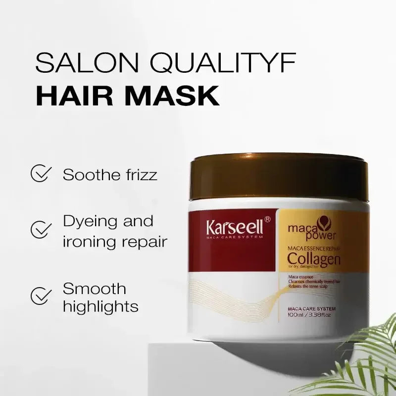 Salon quality hair mask by Karseell with collagen, soothes frizz, repairs dyeing and ironing, smooths highlights
