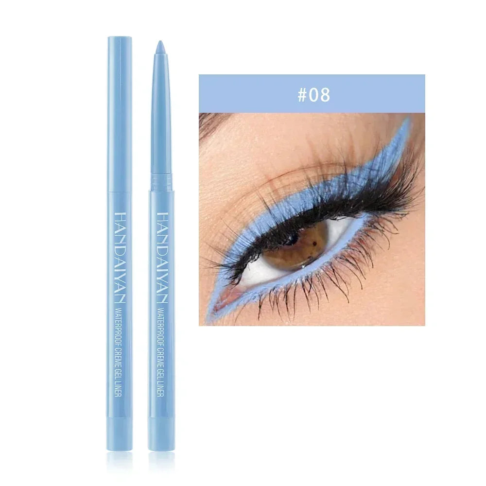 Handaiyan waterproof creme gel eyeliner in light blue with close-up of eye makeup #08