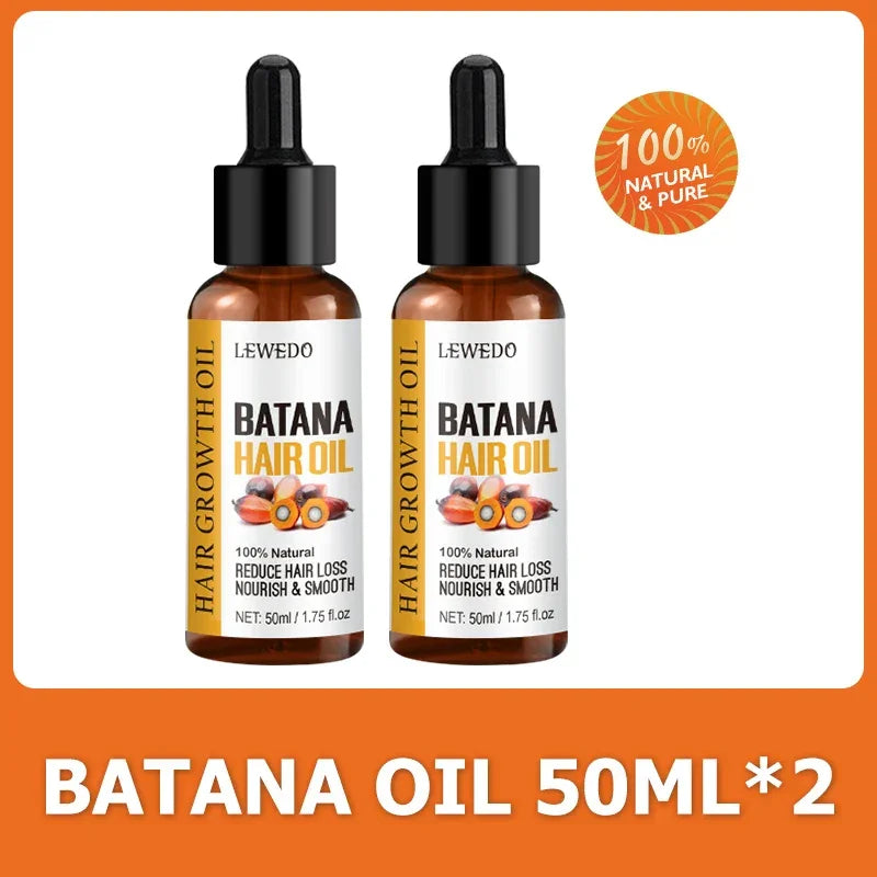 Two 50ml bottles of Lewedo Batana Hair Oil for hair growth, natural, reduce hair loss