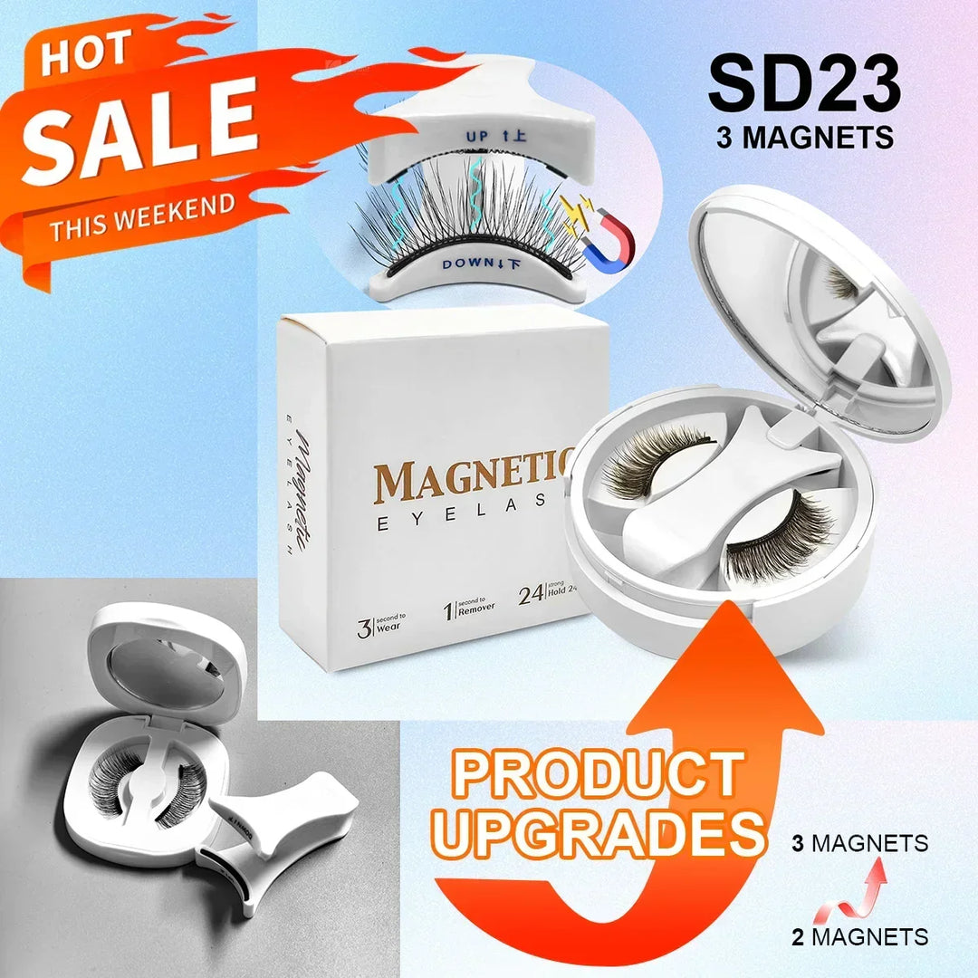 Magnetic eyelashes SD23 with 3 magnets in white case and packaging, hot sale banner