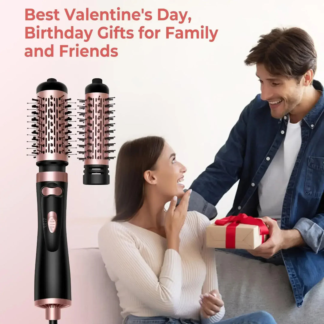 Hair styling brush gift with red ribbon for Valentine's Day and birthday, happy couple exchanging present