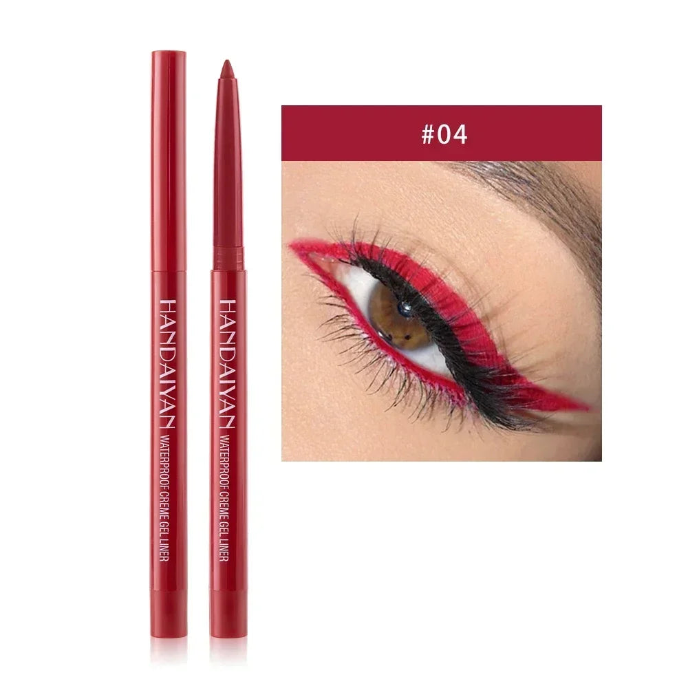 Handaiyan waterproof creme gel liner red shade #04 with eye makeup example