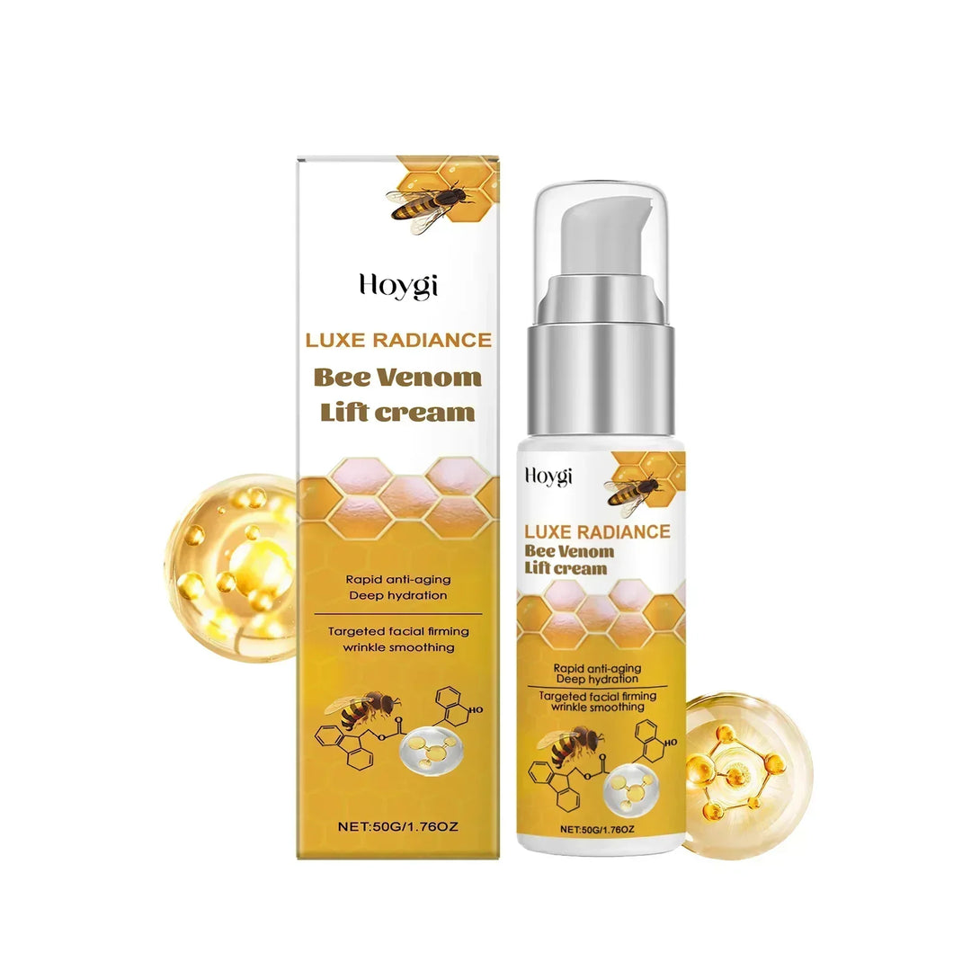 Hoygi Luxe Radiance Bee Venom Lift Cream with honeycomb design, anti-aging and hydration skincare