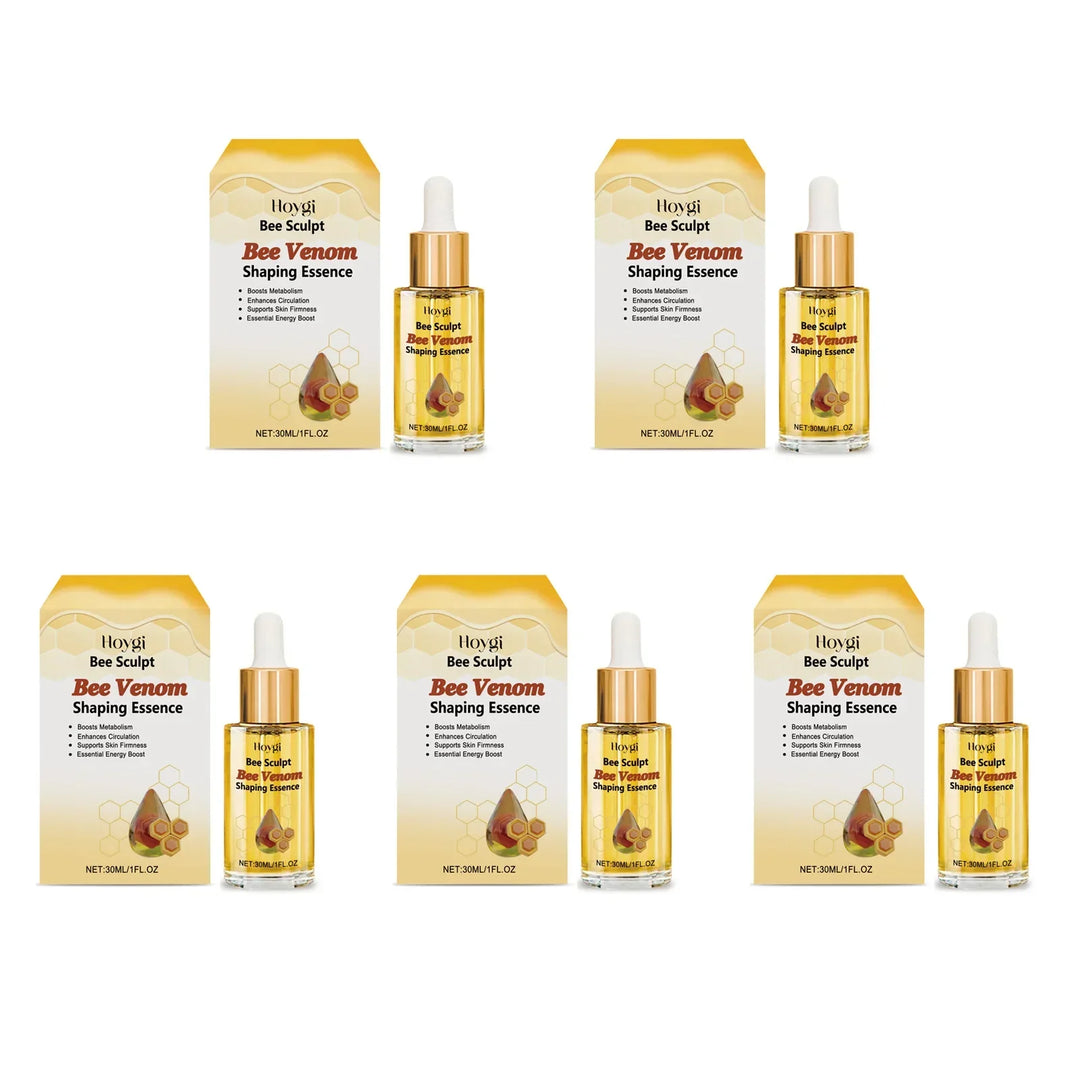 Hoygi Bee Sculpt Bee Venom Shaping Essence serum bottles with dropper and packaging, boost metabolism