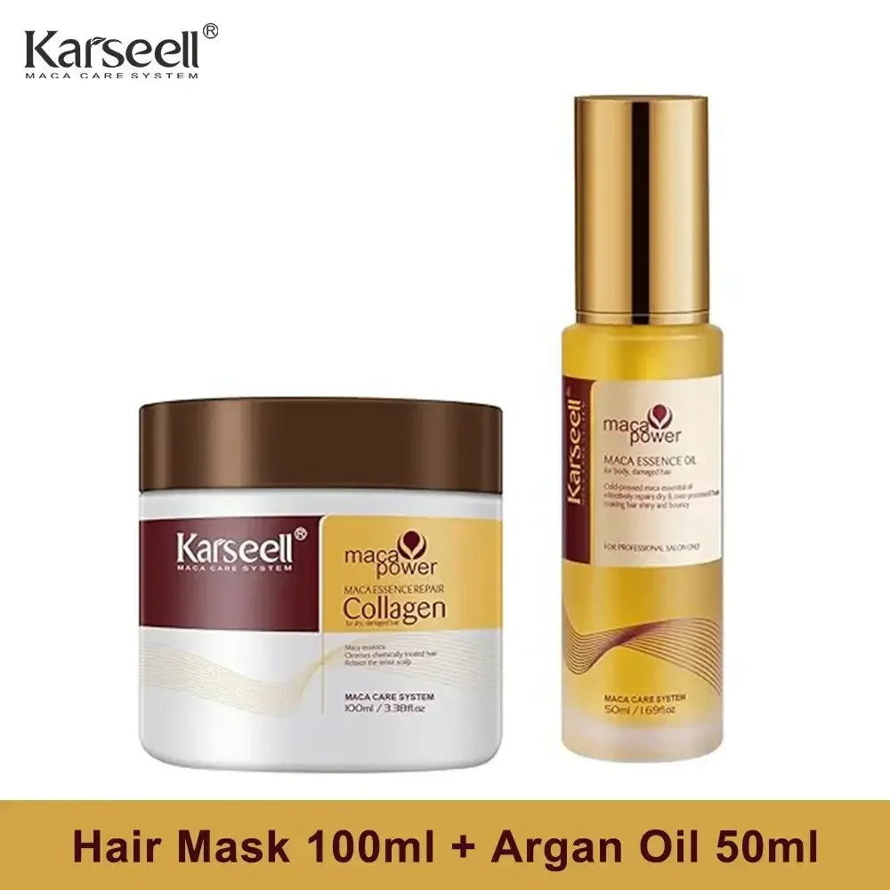 Karseell Maca Power collagen hair mask 100ml and maca essence argan oil 50ml for hair care