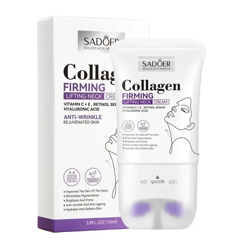 Sadoer Collagen firming lifting neck cream with Vitamin C, E, retinol serum, hyaluronic acid for anti-wrinkle skin