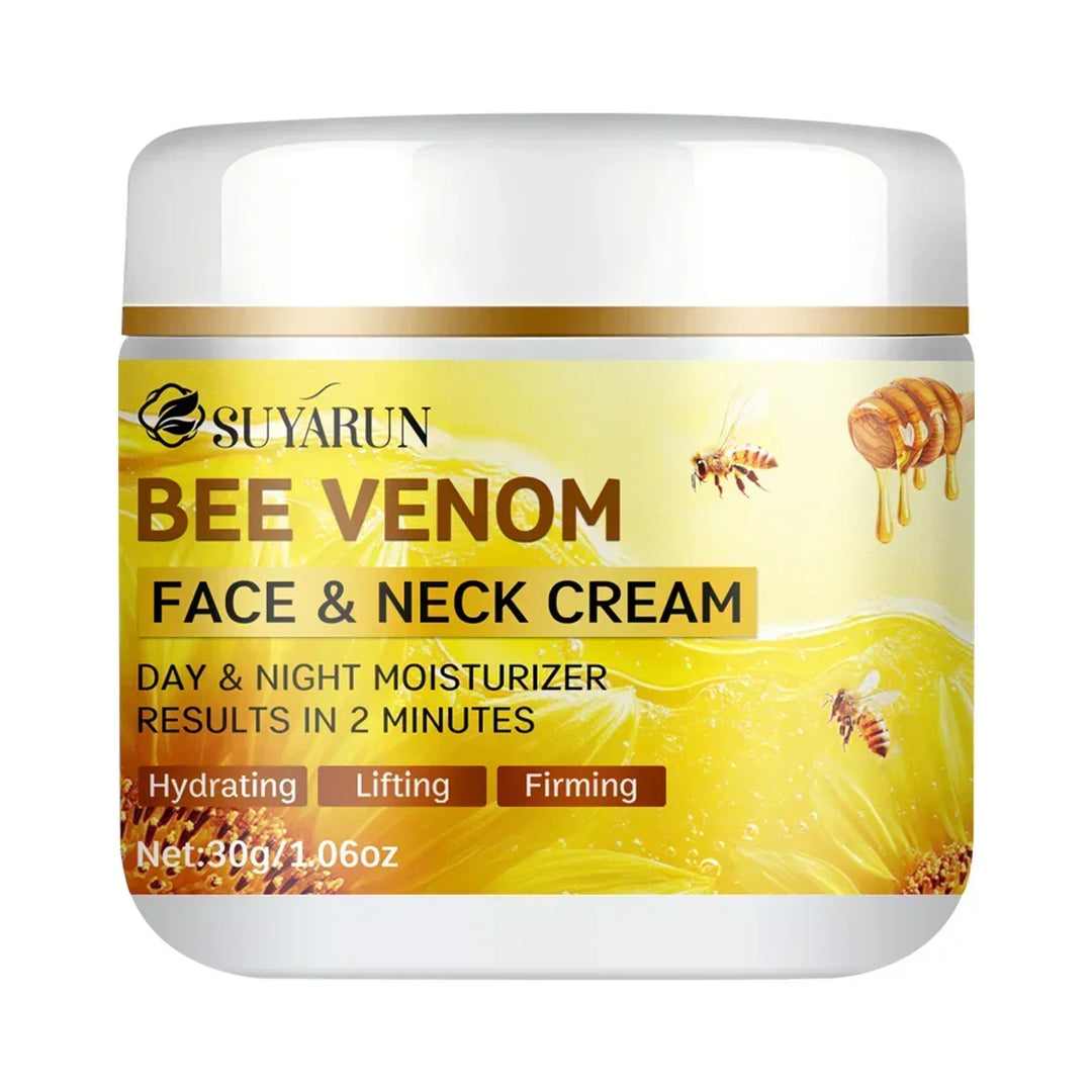 Suyarun Bee Venom face and neck cream jar with honey and bees, moisturizing and firming