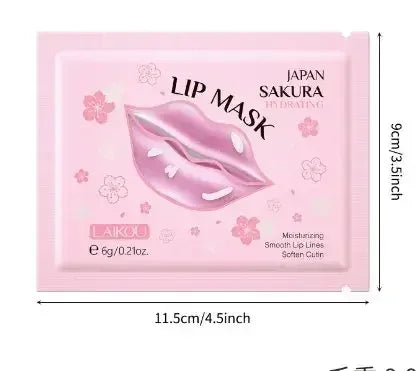 Pink Japan Sakura hydrating lip mask sachet with lips graphic and floral accents