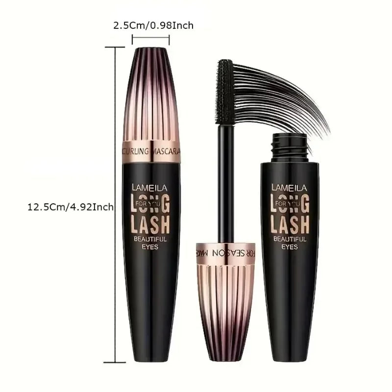 Lameila Long Lash curling mascara with brush applicator and lash extension illustration