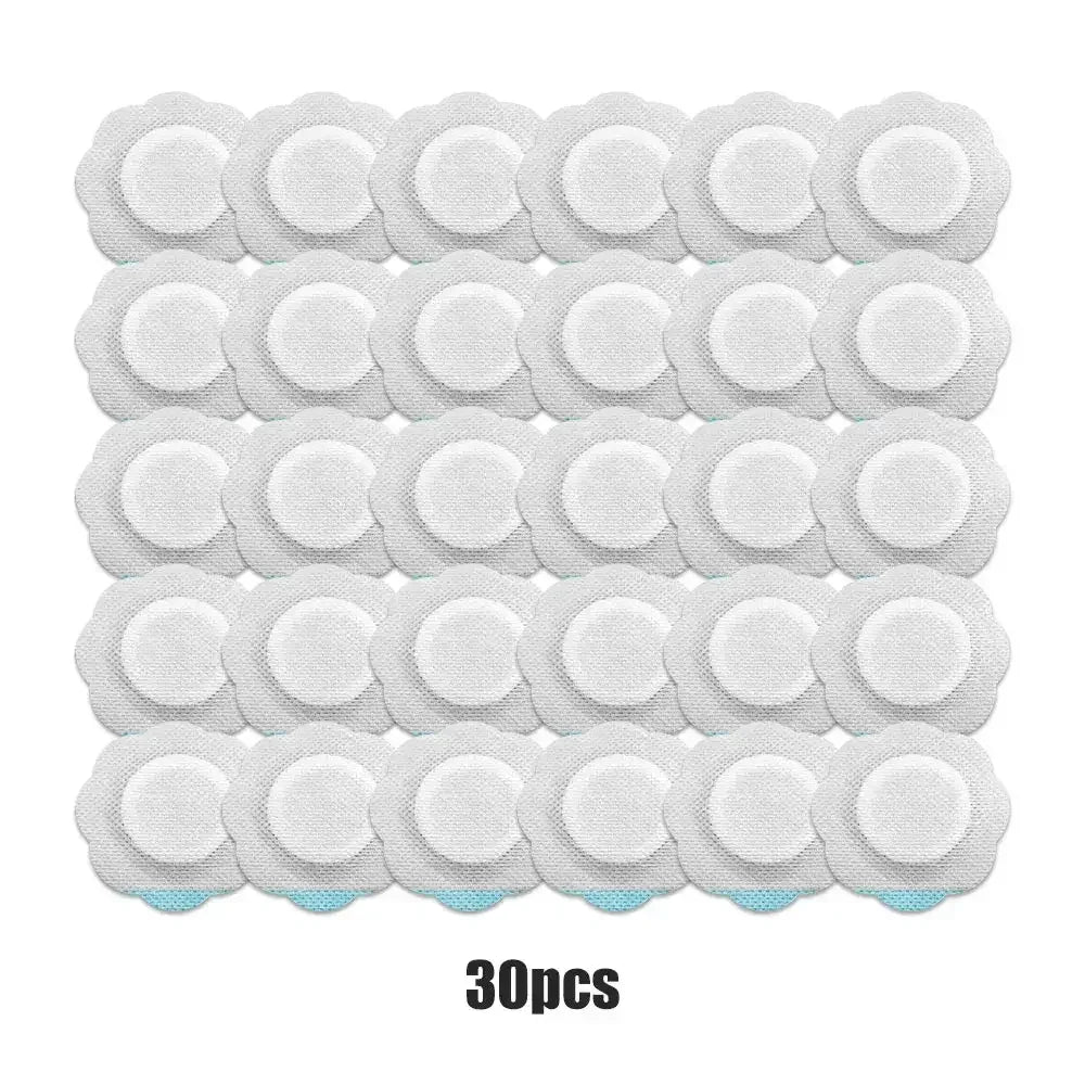 30pcs white round adhesive patches with textured surface arranged in a grid
