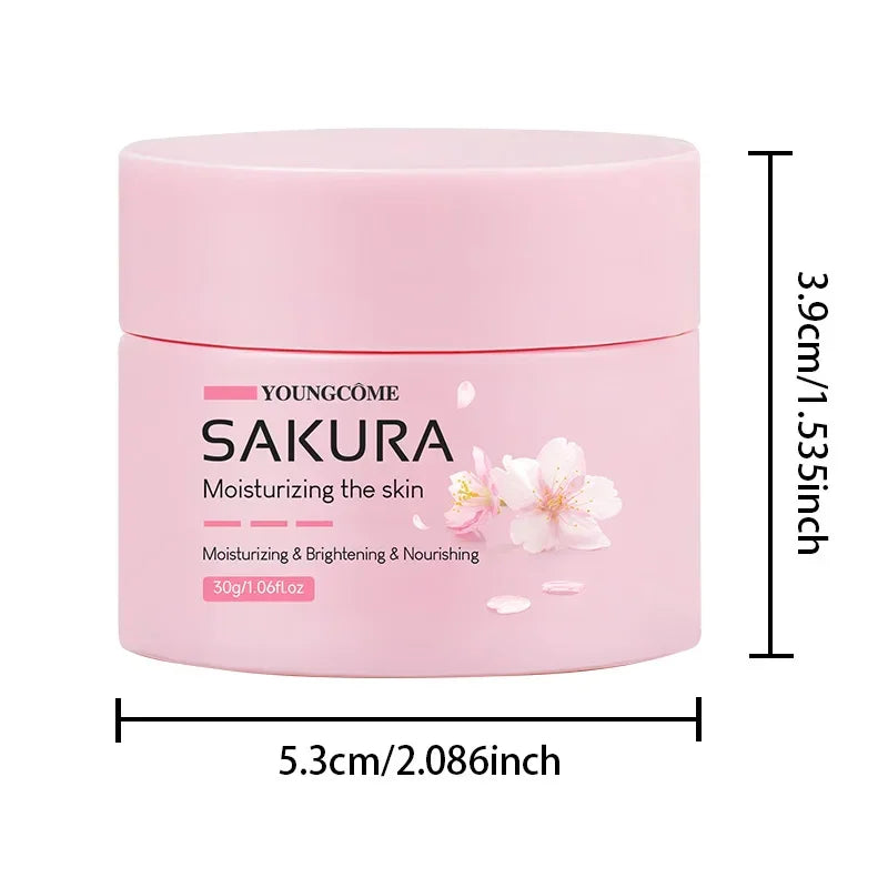 Youngcôme Sakura pink moisturizing cream jar with cherry blossom design, 30g for skin brightening