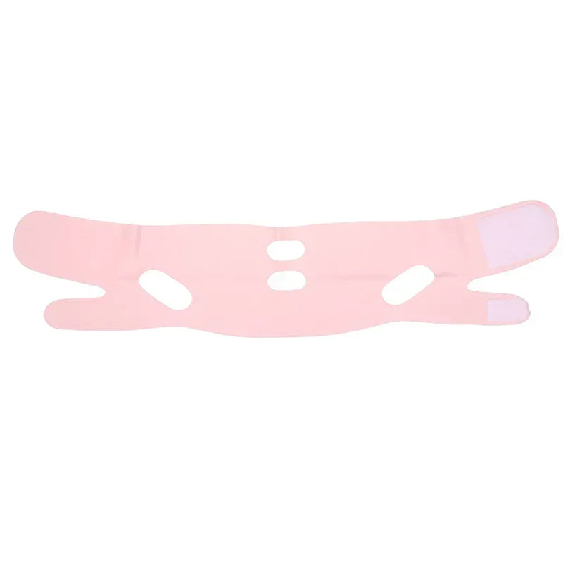 Pink adjustable face slimming strap with cutouts and velcro closures for chin and jaw support
