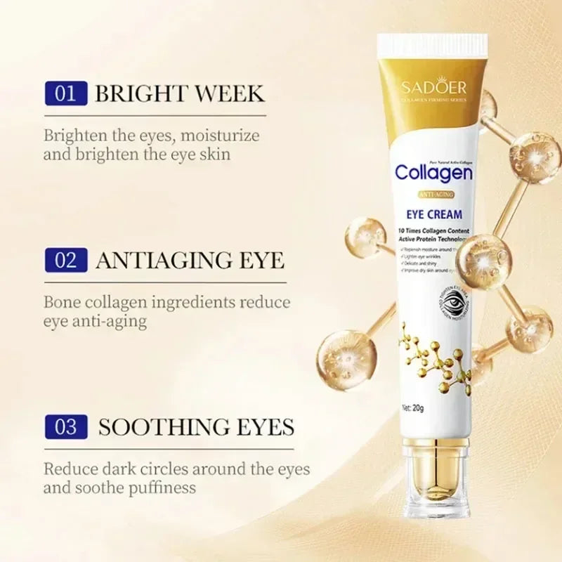 Sadoer Collagen anti-aging eye cream with moisturizing, brightening, and soothing benefits for dark circles and puffiness