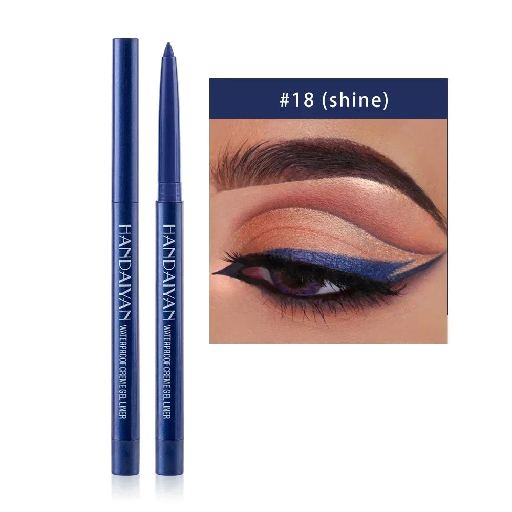 Handaiyan waterproof creme gel liner in shade #18 shine with matching blue eye makeup