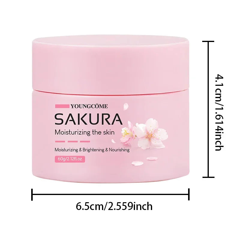 Youngcome Sakura moisturizing cream jar with cherry blossom design, 60g, pink skincare product